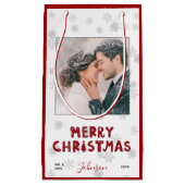 可愛いミセス・レッドタイポグラフィスノーフレーク写真クリスマス スモールペーパーバッグ (正面)