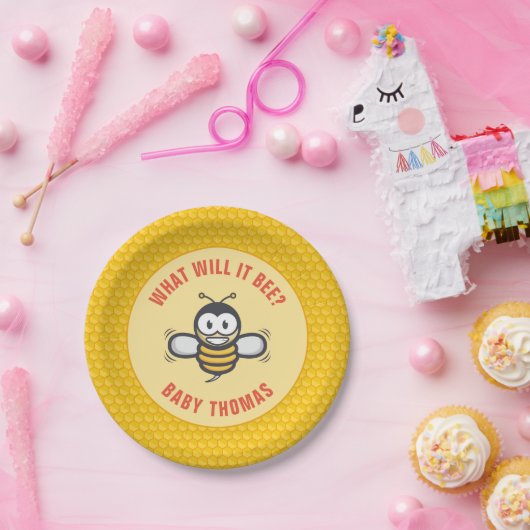 可愛いミツバチ性別リビールハニカム紙プレート ペーパープレート (パーティー)
