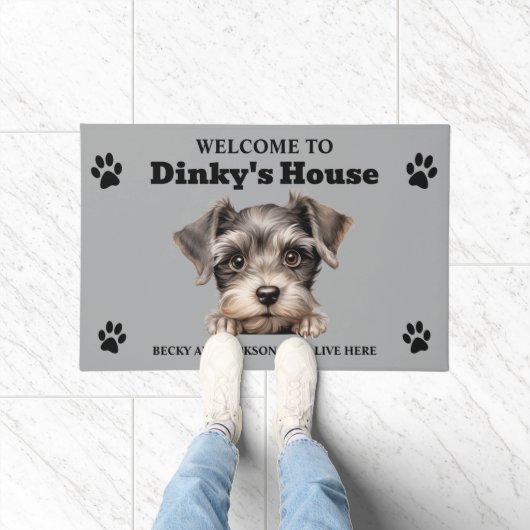 可愛いミニチュアシュアヌツァー犬写真 ドアマット (室内)