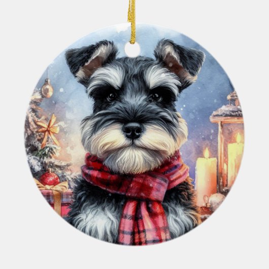 可愛いミニチュアシュナウザードッグクリスマス セラミックオーナメント (裏面)