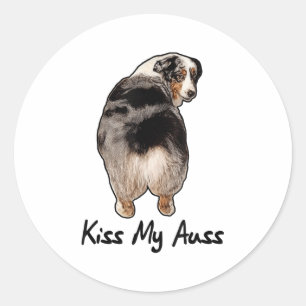 可愛いミニチュア・オーストラリアン・シェパード "Kiss My Auss" ラウンドシール