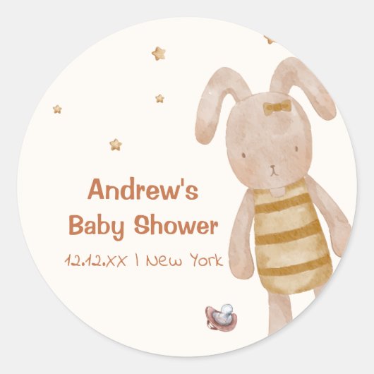 可愛いミニマリストBoho Bunnyのおもちゃ赤ちゃんシャワー ラウンドシール (正面)