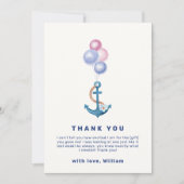 可愛いミニマルいかりバ航海のルーンベイビーシャワー サンキューカード (正面)