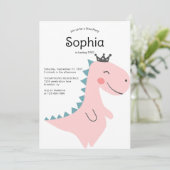 可愛いミニマルなピンクの女の子の恐竜の誕生日パーティー 招待状 (スタンド正面)