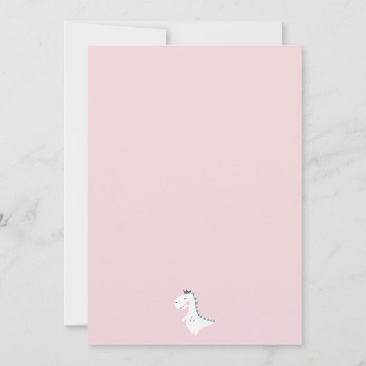 可愛いミニマルなピンクの女の子の恐竜の誕生日パーティー 招待状 (裏面)