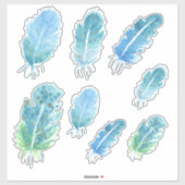 可愛いミニマルな水彩可愛いブルーの羽 シール (シート)