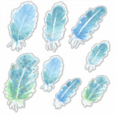 可愛いミニマルな水彩可愛いブルーの羽 シール (正面)