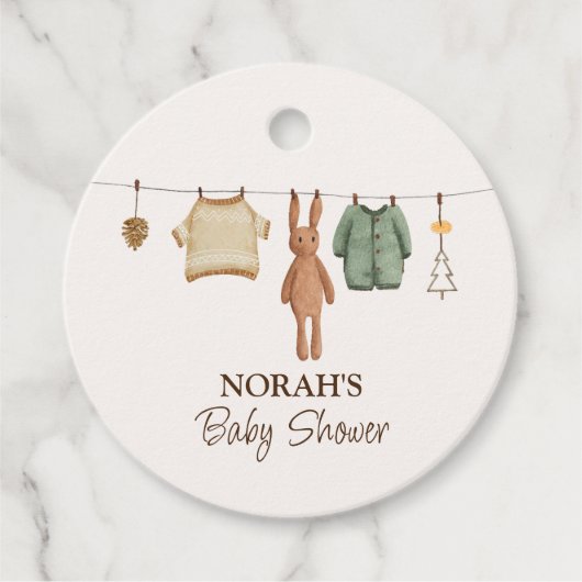 可愛いミニマルぼほ冬の男の子の服ベビーシャワー フェイバータグ (正面)