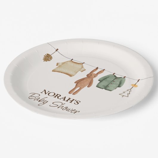 可愛いミニマルぼほ冬の男の子の服ベビーシャワー ペーパープレート (アングル)