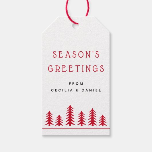 可愛いミニマルクリスマスツリー赤い白 ギフトタグ (正面)