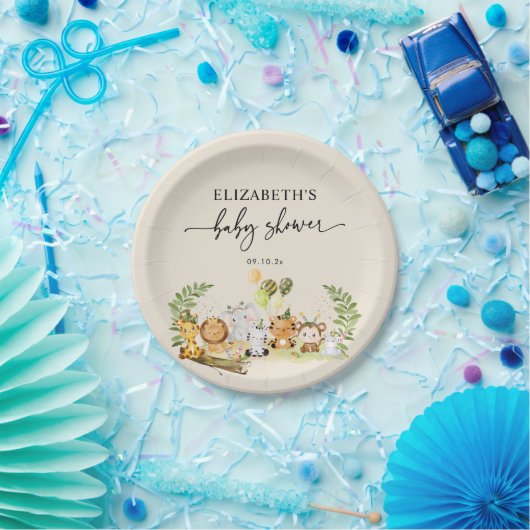 可愛いミニマルジャングル動物の赤ちゃんシャワー ペーパープレート (パーティー)