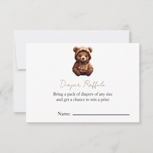 可愛いミニマルフォトベアーベビーおむつラッフル 招待状 (正面)