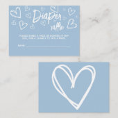 可愛いミニマルブルーハート赤ちゃんシャワーおむつラッフル エンクロージャーカード (正面/裏面)