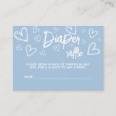 可愛いミニマルブルーハート赤ちゃんシャワーおむつラッフル エンクロージャーカード (正面)