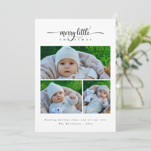 可愛いミニマルリッメリートルクリスマス3フォトグリーン シーズンカード (スタンド正面)