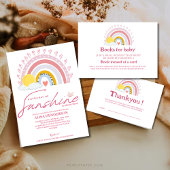可愛いミニマルレインボーサンピンクベビーおむつラッフル 招待状