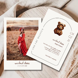 可愛いミニマル写真クマの赤ちゃんシャワー 招待状