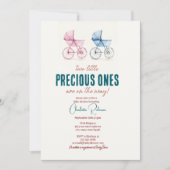 可愛いミニマル双子の赤ちゃんシャワー 招待状 (正面)