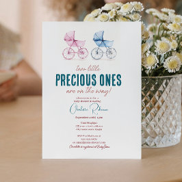 可愛いミニマル双子の赤ちゃんシャワー 招待状