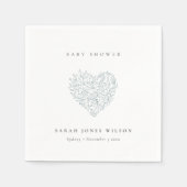 可愛いミニマル夕暮れ青フローラハートベビーシャワー スタンダードカクテルナプキン (正面)