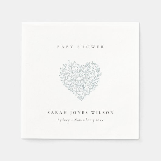 可愛いミニマル夕暮れ青フローラハートベビーシャワー スタンダードカクテルナプキン (正面)