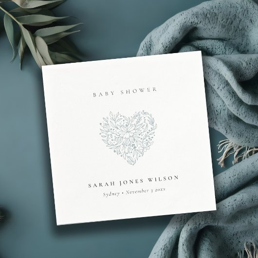 可愛いミニマル夕暮れ青フローラハートベビーシャワー スタンダードカクテルナプキン