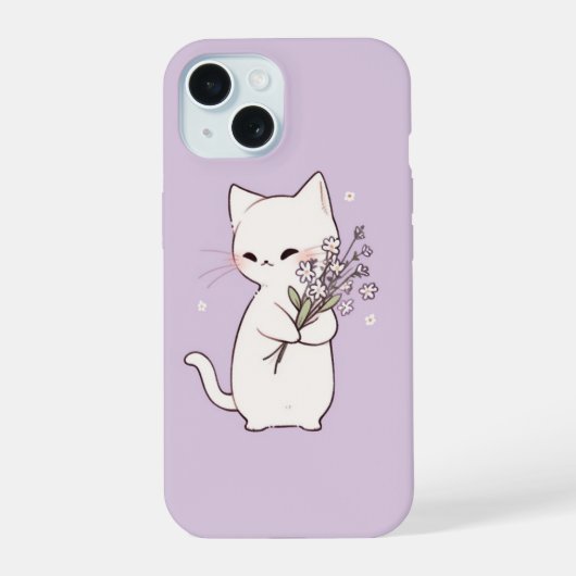 可愛いミニマル猫 iPhone 15ケース (裏面)