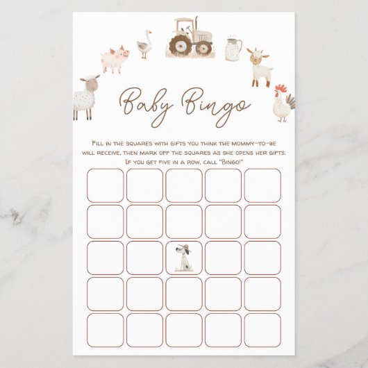 可愛いミニマル飼育動物赤ちゃんシャワーゲームビンゴ チラシ (正面)