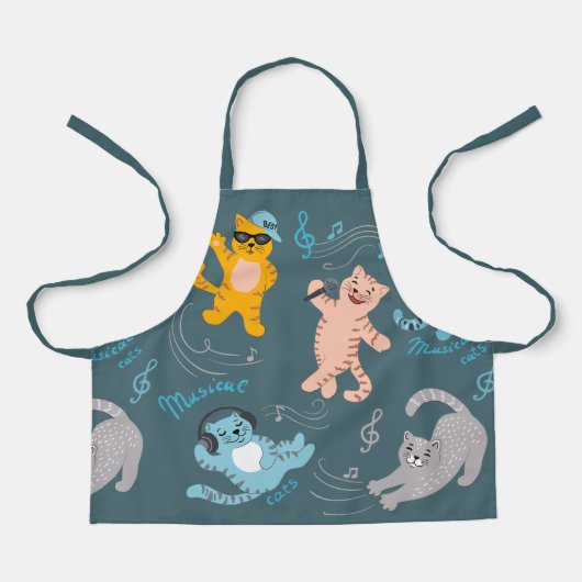 可愛いミュージカル猫パターン子供キッチン エプロン (正面)