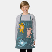 可愛いミュージカル猫パターン子供キッチン エプロン (着用した状態)