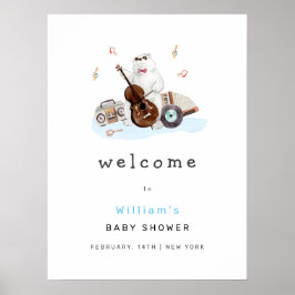 可愛いミュージシャンポーラベア赤ちゃんシャワー歓迎サイン ポスター