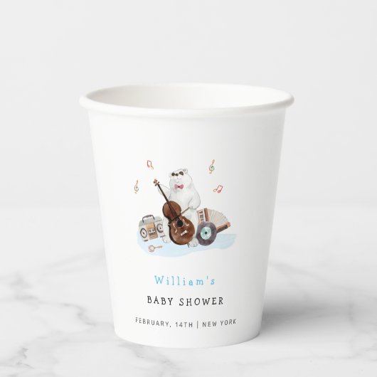 可愛いミュージシャンポーラベア赤ちゃんシャワー 紙コップ (正面)
