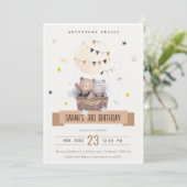 可愛いミュートテディ熱い空気バルーンフォト誕生日 招待状 (スタンド正面)