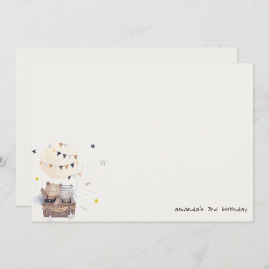 可愛いミュートテディ熱い空気バルーン子供の誕生日 ノートカード (正面/裏面)