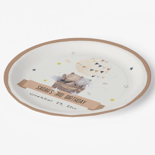 可愛いミュートテディ熱い空気バルーン子供の誕生日 ペーパープレート (アングル)