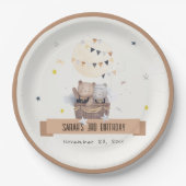 可愛いミュートテディ熱い空気バルーン子供の誕生日 ペーパープレート (正面)