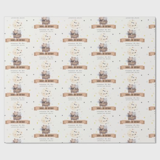 可愛いミュートテディ熱い空気バルーン子供の誕生日 ラッピングペーパー (フラット)