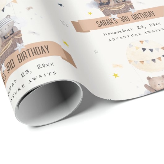 可愛いミュートテディ熱い空気バルーン子供の誕生日 ラッピングペーパー (ロールコーナー)