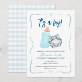 可愛いミルクボトルのおむつ 招待状 (正面/裏面)