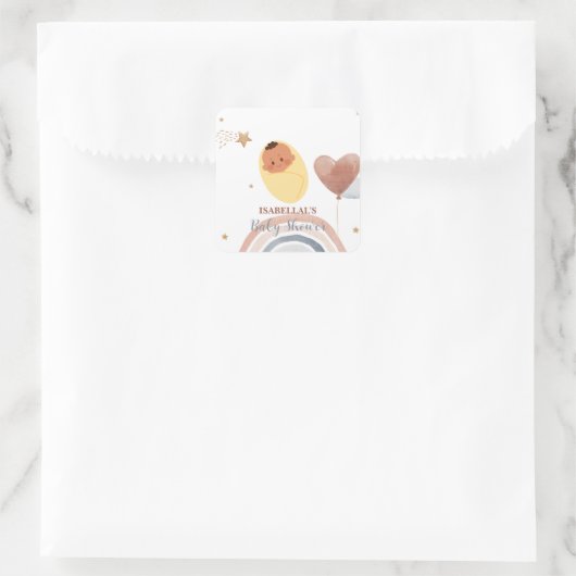 可愛いムーンスターアフリカ系アメリカ人の子供の赤ちゃんシャワー スクエアシール (バッグ)