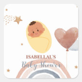 可愛いムーンスターアフリカ系アメリカ人の子供の赤ちゃんシャワー スクエアシール (正面)