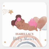 可愛いムーンスターアフリカ系アメリカ人の子供の赤ちゃんシャワー スクエアシール (正面)