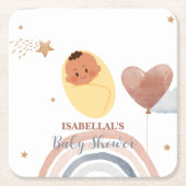 可愛いムーンスターアフリカ系アメリカ人の子供の赤ちゃんシャワー スクエアペーパーコースター (正面)