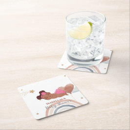 可愛いムーンスターアフリカ系アメリカ人の子供の赤ちゃんシャワー スクエアペーパーコースター