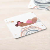 可愛いムーンスターアフリカ系アメリカ人の子供の赤ちゃんシャワー スクエアペーパーコースター (アングル)