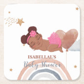 可愛いムーンスターアフリカ系アメリカ人の子供の赤ちゃんシャワー スクエアペーパーコースター (正面)