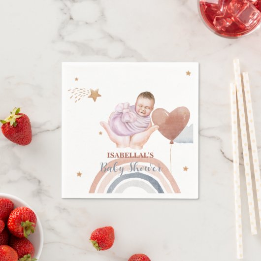 可愛いムーンスターアフリカ系アメリカ人の子供の赤ちゃんシャワー スタンダードカクテルナプキン (インサイチュ)