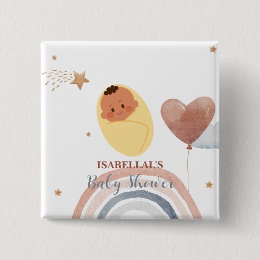 可愛いムーンスターアフリカ系アメリカ人の子供の赤ちゃんシャワー 缶バッジ (正面)