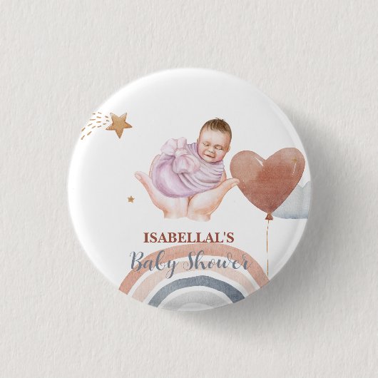 可愛いムーンスターアフリカ系アメリカ人の子供の赤ちゃんシャワー 缶バッジ (正面)