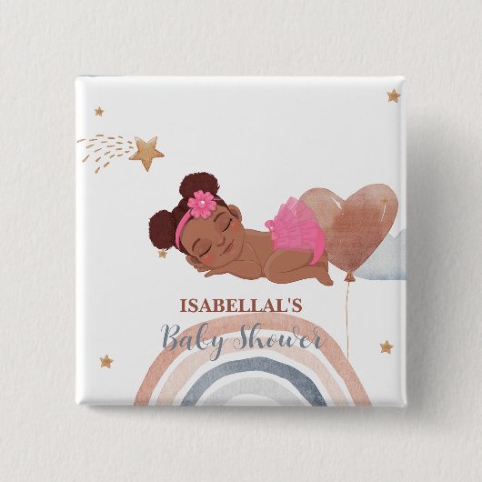 可愛いムーンスターアフリカ系アメリカ人の子供の赤ちゃんシャワー 缶バッジ (正面)